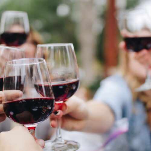 Women celebrating - cheers with wine